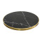Round Black Sintered Stone Dining Table with Gold Stainless Steel Rim & Black Metal Base