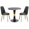 Round Black Sintered Stone Dining Table with Gold Stainless Steel Rim & Black Metal Base