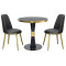 Round Black Sintered Stone Dining Table with Gold Stainless Steel Rim & Black Metal Base