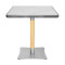Square Sintered Stone Dining Table with Stainless Steel Rim & Wood-Accented Base for Commercial Use
