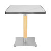 Square Sintered Stone Dining Table with Stainless Steel Rim & Wood-Accented Base for Commercial Use