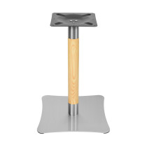 Square Sintered Stone Dining Table with Stainless Steel Rim & Wood-Accented Base for Commercial Use