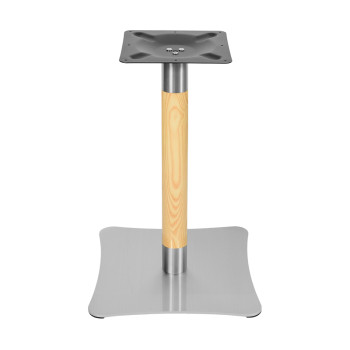 Square Sintered Stone Dining Table with Stainless Steel Rim & Wood-Accented Base for Commercial Use
