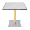 Square Sintered Stone Dining Table with Stainless Steel Rim & Wood-Accented Base for Commercial Use