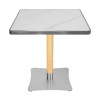 Square Sintered Stone Dining Table with Stainless Steel Rim & Wood-Accented Base for Commercial Use