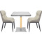 Square Sintered Stone Dining Table with Stainless Steel Rim & Wood-Accented Base for Commercial Use