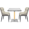 Square Sintered Stone Dining Table with Stainless Steel Rim & Wood-Accented Base for Commercial Use