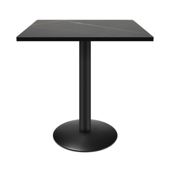Square Melamine Dining Table with Black Powder-Coated Metal Base for Commercial Cafe & Restaurant