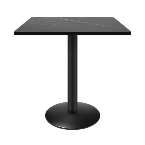 Square Melamine Dining Table with Black Powder-Coated Metal Base for Commercial Cafe & Restaurant