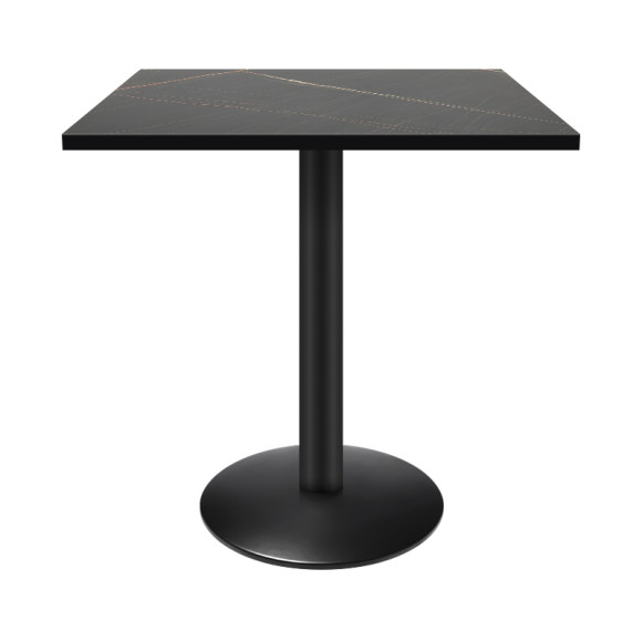 Square Melamine Dining Table with Black Powder-Coated Metal Base for Commercial Cafe & Restaurant