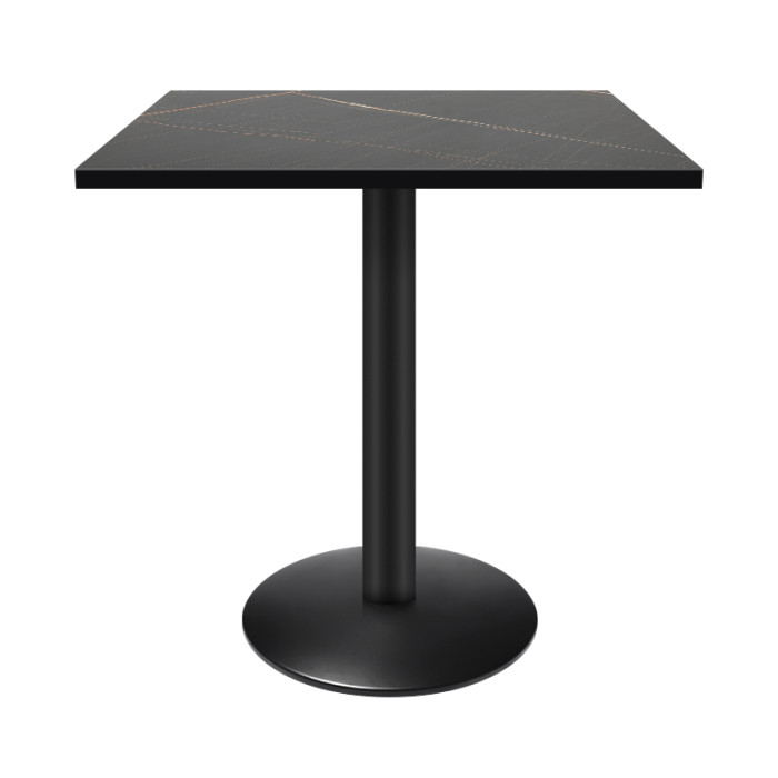Square Melamine Dining Table with Black Powder-Coated Metal Base for Commercial Cafe & Restaurant