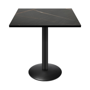 Square Melamine Dining Table with Black Powder-Coated Metal Base for Commercial Cafe & Restaurant