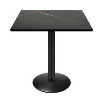 Square Melamine Dining Table with Black Powder-Coated Metal Base for Commercial Cafe & Restaurant