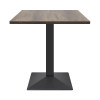 Square Wood-Grain Melamine Dining Table with Black Powder-Coated Metal Base for Commercial Use