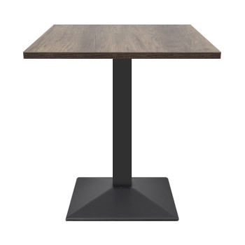 Square Wood-Grain Melamine Dining Table with Black Powder-Coated Metal Base for Commercial Use