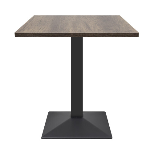 Square Wood-Grain Melamine Dining Table with Black Powder-Coated Metal Base for Commercial Use