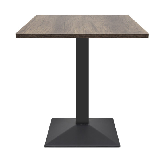 Square Wood-Grain Melamine Dining Table with Black Powder-Coated Metal Base for Commercial Use