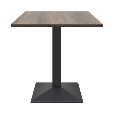 Square Wood-Grain Melamine Dining Table with Black Powder-Coated Metal Base for Commercial Use