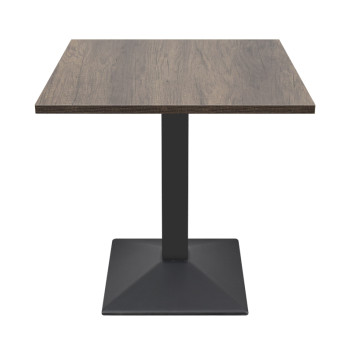 Square Wood-Grain Melamine Dining Table with Black Powder-Coated Metal Base for Commercial Use