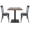 Square Wood-Grain Melamine Dining Table with Black Powder-Coated Metal Base for Commercial Use