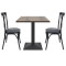 Square Wood-Grain Melamine Dining Table with Black Powder-Coated Metal Base for Commercial Use