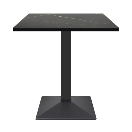Square Black Stone-Effect Melamine Dining Table with Black Metal Base for Commercial Use