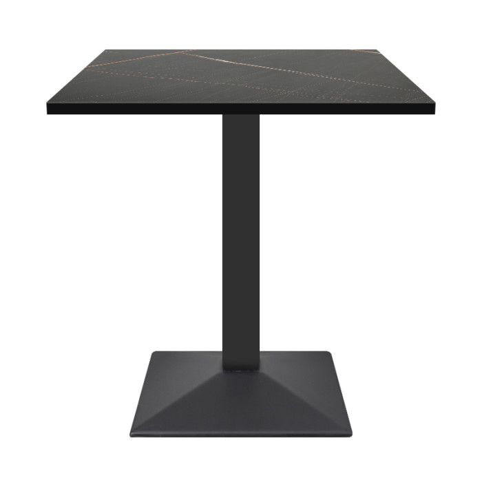 Square Black Stone-Effect Melamine Dining Table with Black Metal Base for Commercial Use