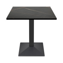 Square Black Stone-Effect Melamine Dining Table with Black Metal Base for Commercial Use