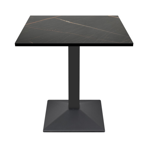 Square Black Stone-Effect Melamine Dining Table with Black Metal Base for Commercial Use