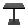 Square Black Stone-Effect Melamine Dining Table with Black Metal Base for Commercial Use