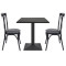 Square Black Stone-Effect Melamine Dining Table with Black Metal Base for Commercial Use