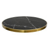 Round Black Marble-Effect Porcelain Table Top | Gold Metal Rim for Commercial Restaurant & Cafe