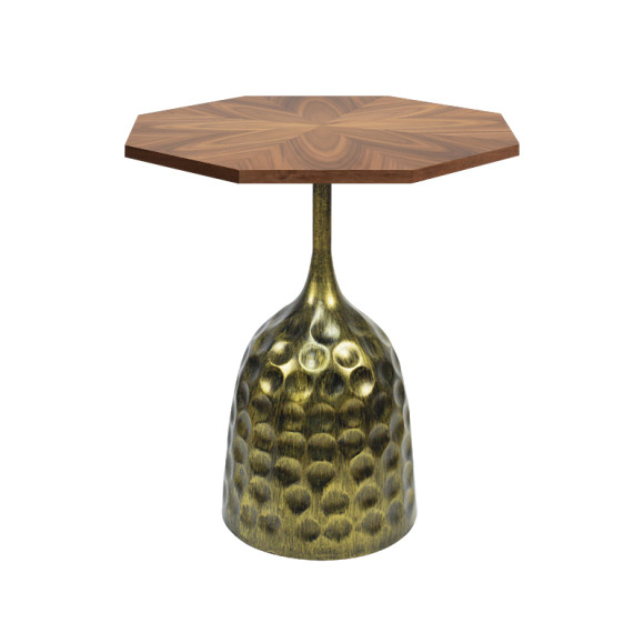 Irregular-Shaped Dining Table | Hammered Antique Brass Metal Base for Commercial Hospitality