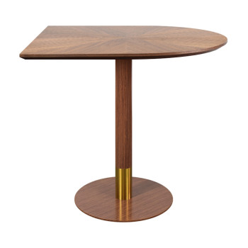 Semicircular Wood Veneer Dining Table | Walnut Finish with Gold Accent Base for Commercial Hospitality