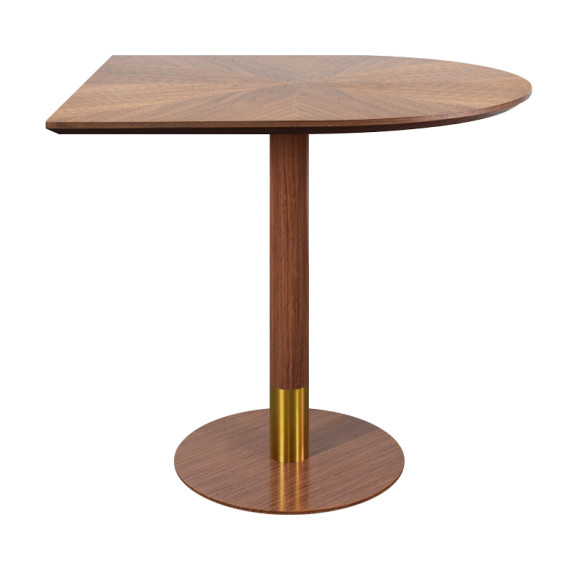 Semicircular Wood Veneer Dining Table | Walnut Finish with Gold Accent Base for Commercial Hospitality