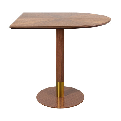 Semicircular Wood Veneer Dining Table | Walnut Finish with Gold Accent Base for Commercial Hospitality