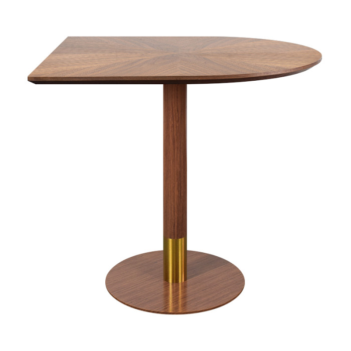 Semicircular Wood Veneer Dining Table | Walnut Finish with Gold Accent Base for Commercial Hospitality