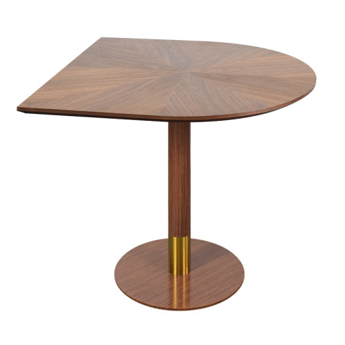 Semicircular Wood Veneer Dining Table | Walnut Finish with Gold Accent Base for Commercial Hospitality