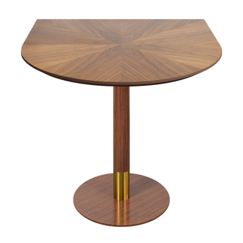 Semicircular Wood Veneer Dining Table | Walnut Finish with Gold Accent Base for Commercial Hospitality