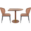 Semicircular Wood Veneer Dining Table | Walnut Finish with Gold Accent Base for Commercial Hospitality