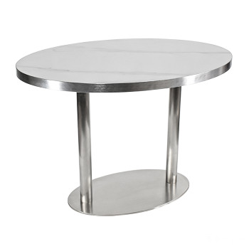 Oval Sintered Stone Dining Table | Stainless Steel Frame & Base for Commercial Restaurant & Cafe
