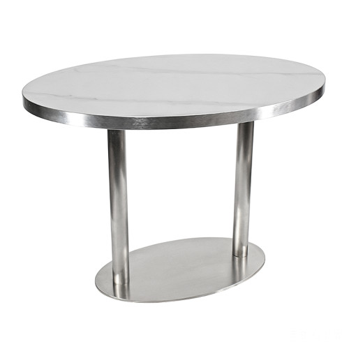 Oval Sintered Stone Dining Table | Stainless Steel Frame & Base for Commercial Restaurant & Cafe