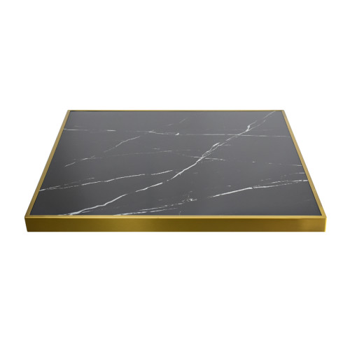 Square Black Marble-Effect Dining Table | Gold Metal Frame & Base for Commercial Hospitality