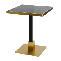 Square Black Marble-Effect Dining Table | Gold Metal Frame & Base for Commercial Hospitality