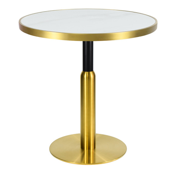 Round White Marble-Effect Dining Table | Gold Metal Frame & Base for Commercial Hospitality