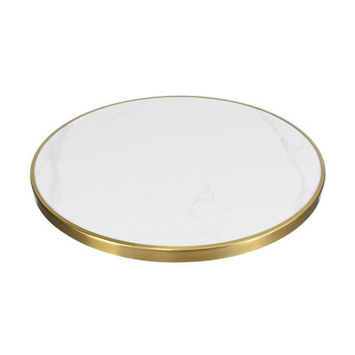 Round White Marble-Effect Dining Table | Gold Metal Frame & Base for Commercial Hospitality