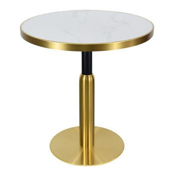 Round White Marble-Effect Dining Table | Gold Metal Frame & Base for Commercial Hospitality