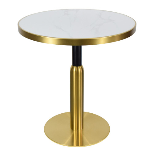 Round White Marble-Effect Dining Table | Gold Metal Frame & Base for Commercial Hospitality