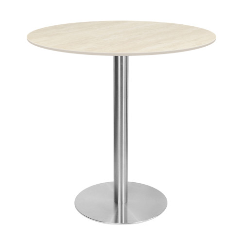Round Light Wood-Grain Dining Table | Stainless Steel Base for Commercial Cafe & Restaurant