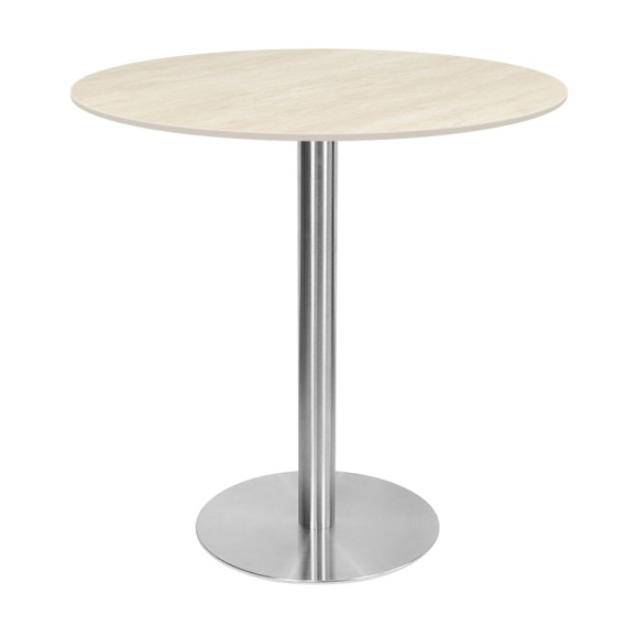 Round Light Wood-Grain Dining Table | Stainless Steel Base for Commercial Cafe & Restaurant